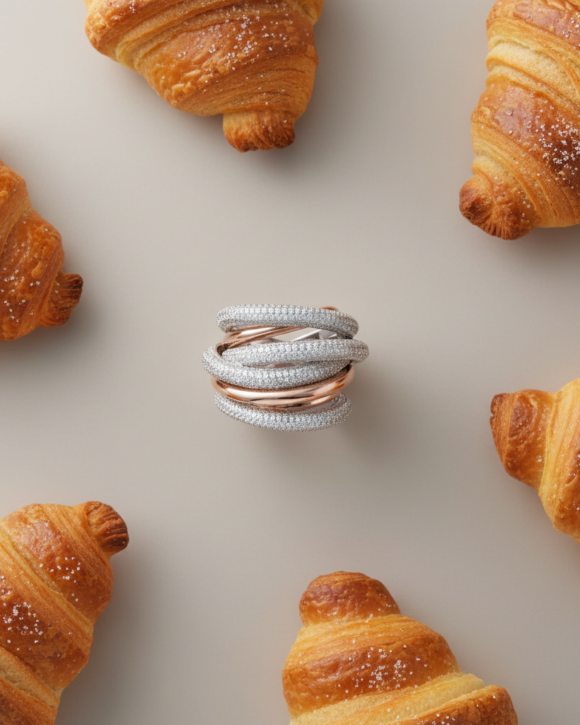 Anillo con pavé de circonitas blancas y acabado en oro rosa diseñado por Sibela Studio.