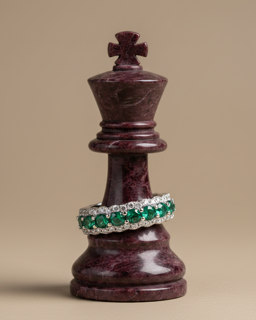 Anillo de Sibela Studio con piedras verdes y blancas que aportan luz, elegancia y sofisticación.