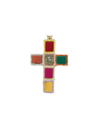 Collar Vivid en oro amarillo con cruz adornada de piedras de colores: azul, verde, rojo, rosa y naranja. Cadena ajustable de 36 cm + 5 cm, inspirado en los vibrantes colores de los años 90