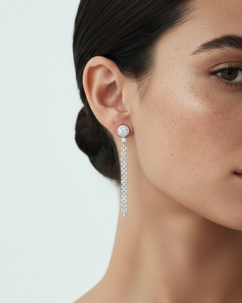 Pendientes joya Eyre con piedras blancas y acabado brillante.