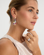 Pendientes con piedras aguamarina, amatista y acabado en rodio, femeninos y elegantes.