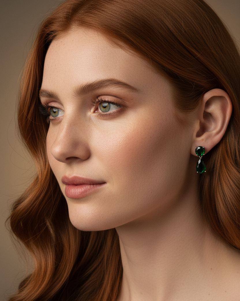 Pendientes verdes para boda con diseño elegante y piedras de gran luminosidad.