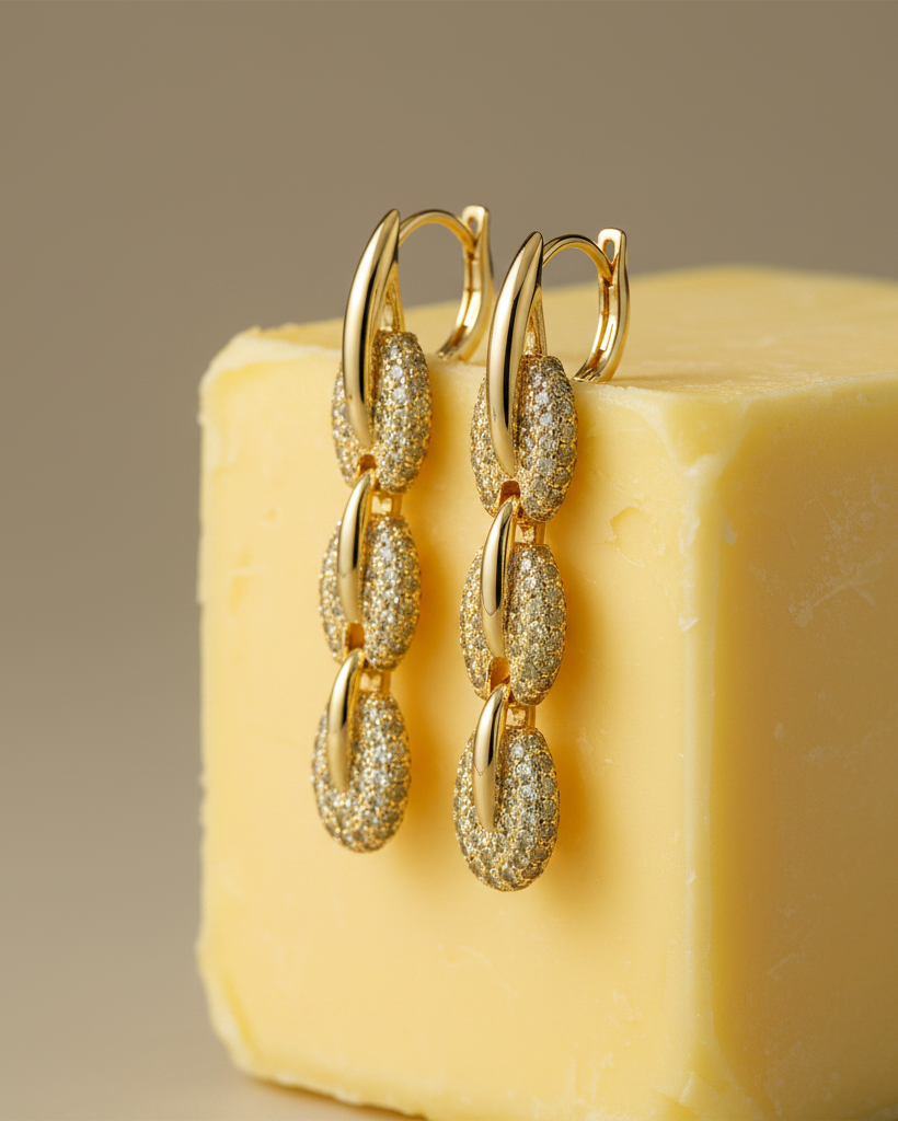 Pendientes de cadena para mujer con acabado en oro amarillo y diseño sofisticado.