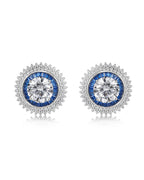 Pendientes Cielan en plata 925 con baño de rodio blanco, piedra principal en talla redonda de zafiro Ceilán y circonitas en talla baguette y brillante.