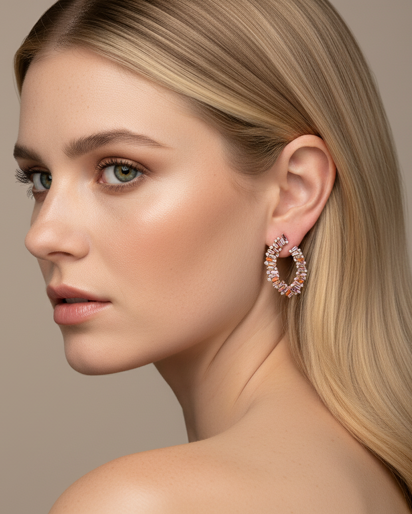 Pendientes con colores cálidos y acabado en oro rosa, ideales para eventos especiales.