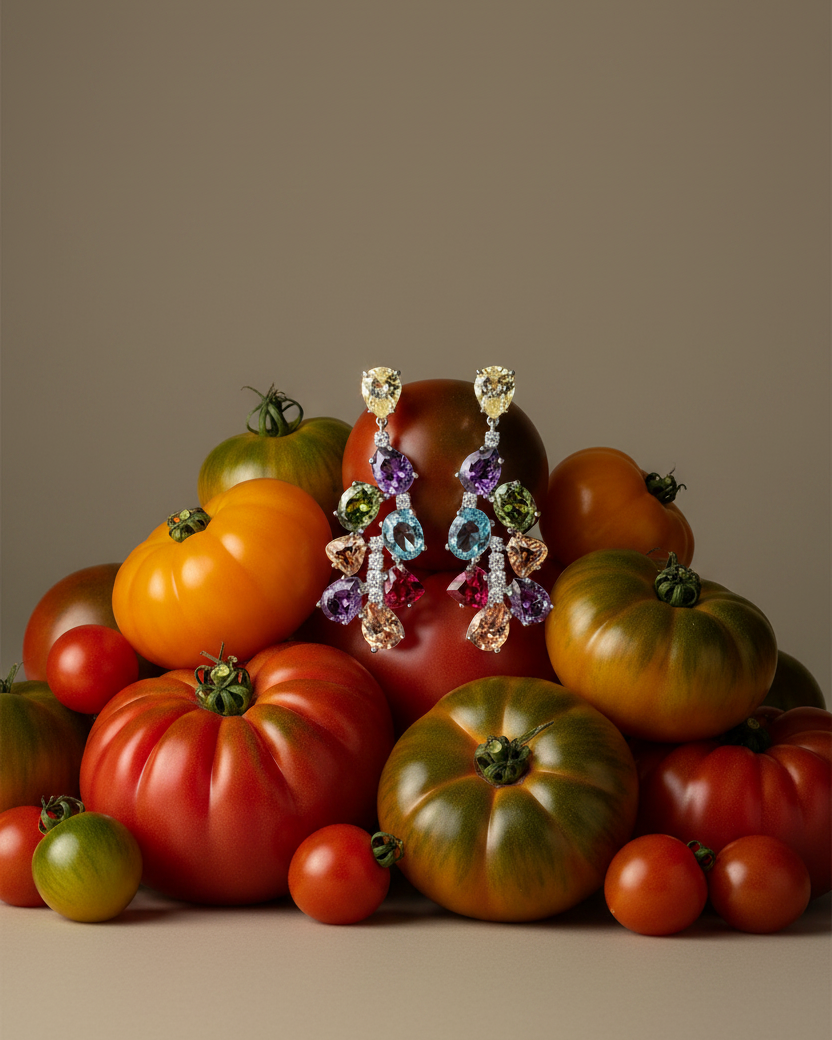 Pendientes largos multicolor con acabado en rodio y piedras en distintas tallas, elegantes y sofisticados.