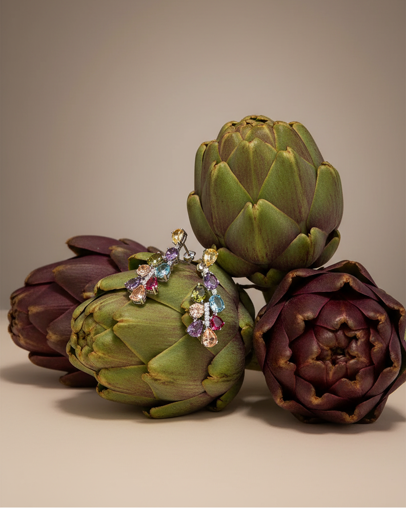 Pendientes sofisticados con piedras en tonos champagne, verde olivine y azul aguamarina.