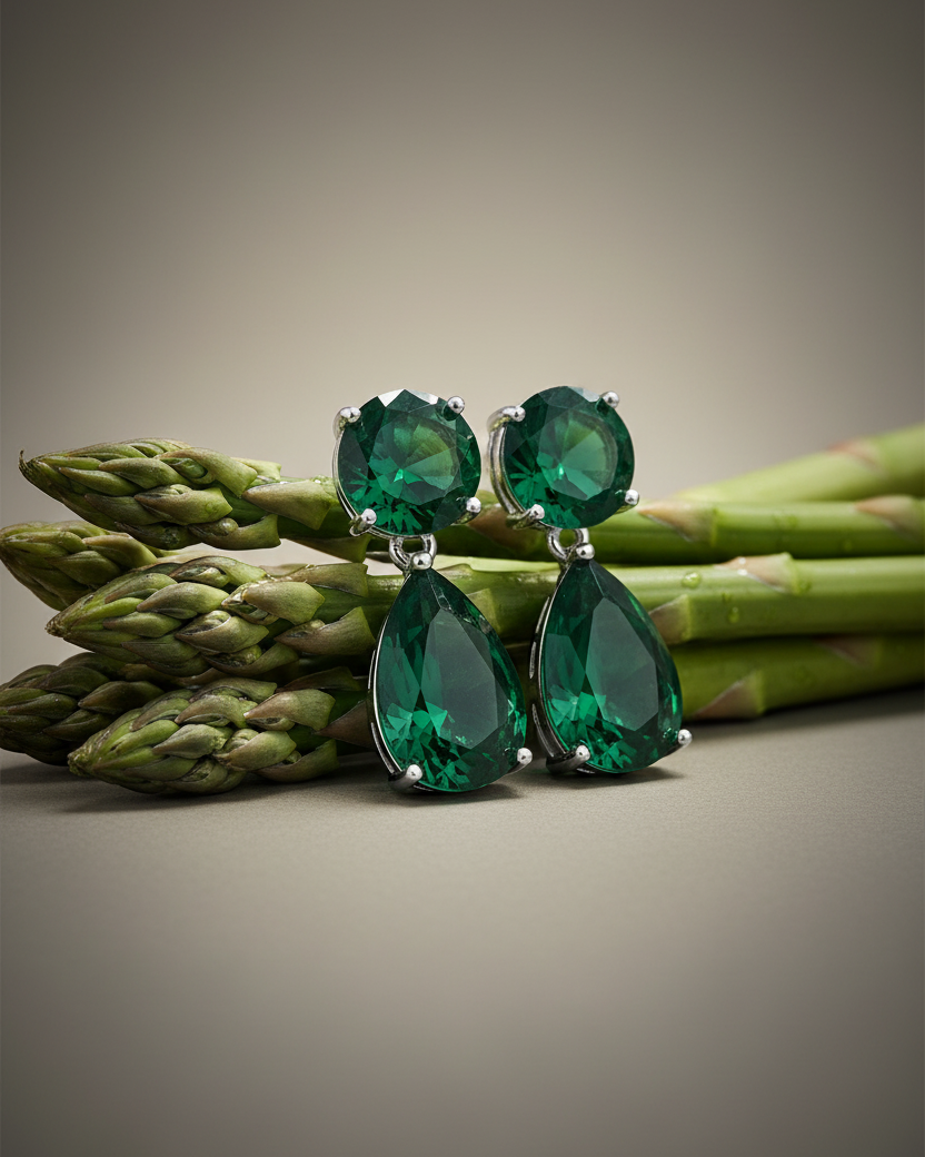 Pendientes verdes de fiesta con acabado en rodio blanco y elegantes piedras color esmeralda.