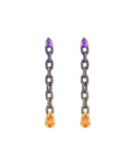 Pendientes Fuso largos de Sibela Studio en base de alta calidad con chapado en oro amarillo de 18 kts y rodio. Diseño de eslabones con piedras en tonos rosa, violeta y morganita que aportan un estilo sofisticado y lleno de color.