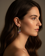 Pendientes elegantes para mujer con piedras multicolor y diseño refinado y luminoso.