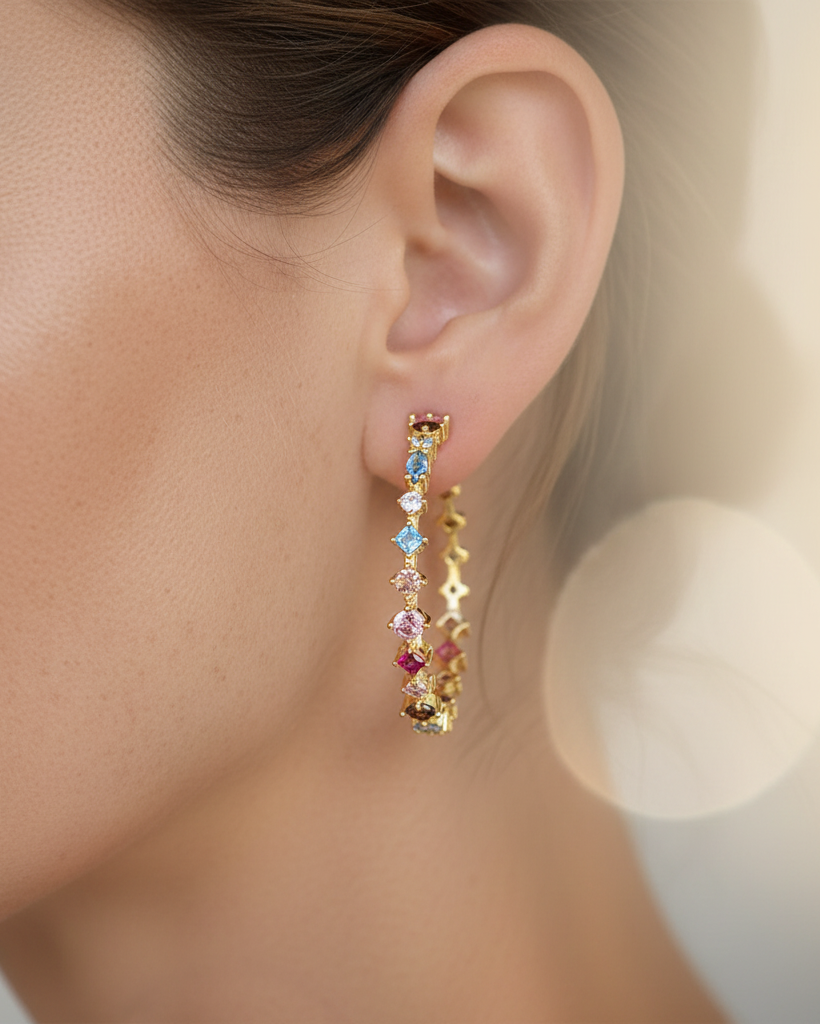 Pendientes Neppi de la colección Wild Akoko de Sibela Studio, joya original inspirada en la lluvia y el movimiento natural.