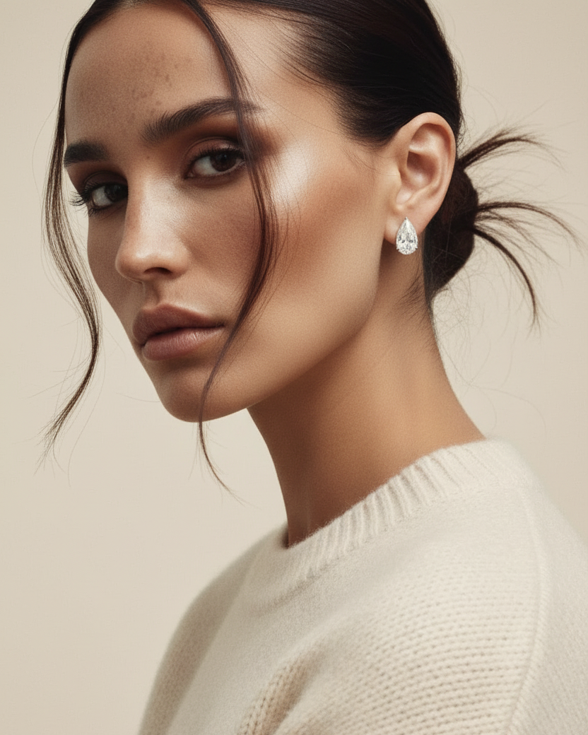 Pendientes Nino con brillo sofisticado y piedra blanca en talla lágrima de gran tamaño.