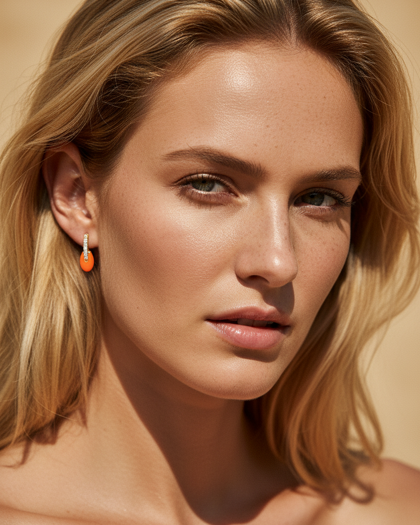 Pendientes Obelia con brillo coral y acabado sofisticado en oro amarillo de 18 kt.