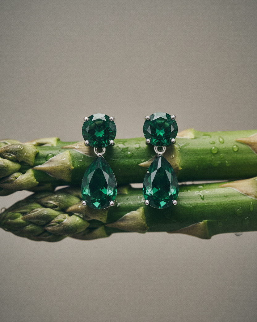 Pendientes con piedra talla pera verde y acabado brillante para un look elegante.