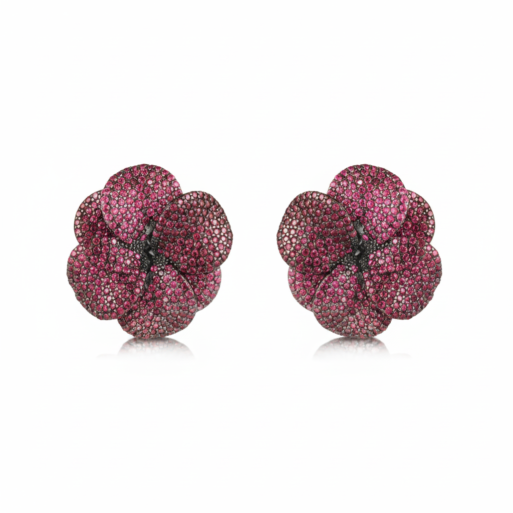Pendientes Roaring con circonitas garnet y acabado sofisticado en rodio negro.