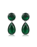 Pendientes verdes MUSE con piedra circular y piedra talla pera color esmeralda en acabado rodio blanco | Sibela Studio