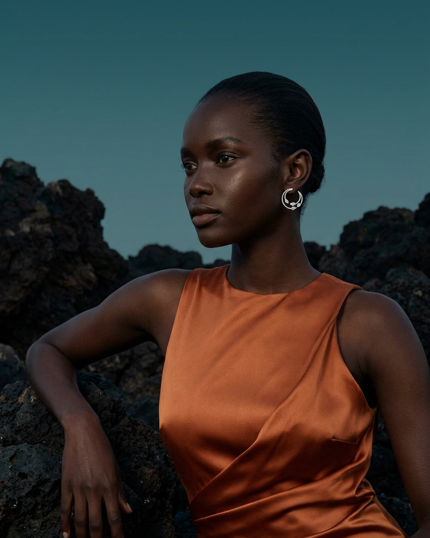 Pendientes Zenit de Sibela Studio con diseño inspirado en la silueta de la luna.