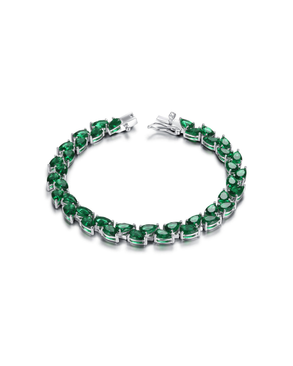 Detalle de pulsera ELEN con piedras verdes alineadas en talla marquesa.
