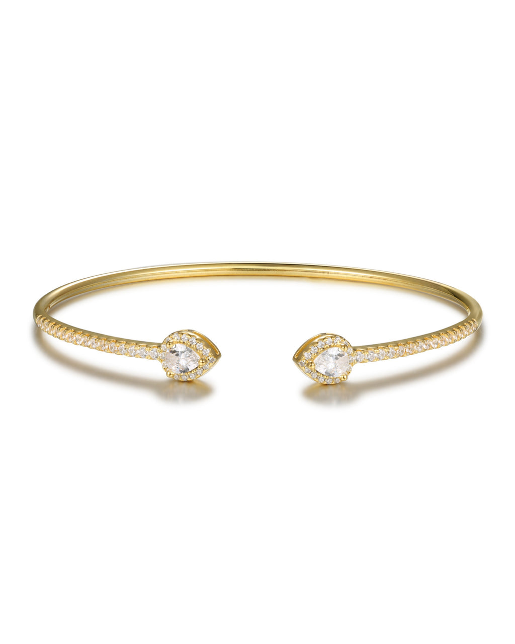 Pulsera Gala en plata 925 con baño de oro amarillo de 18kts, decorada con circonitas blancas y piedras en talla pera, inspirada en las galas de los años 20.