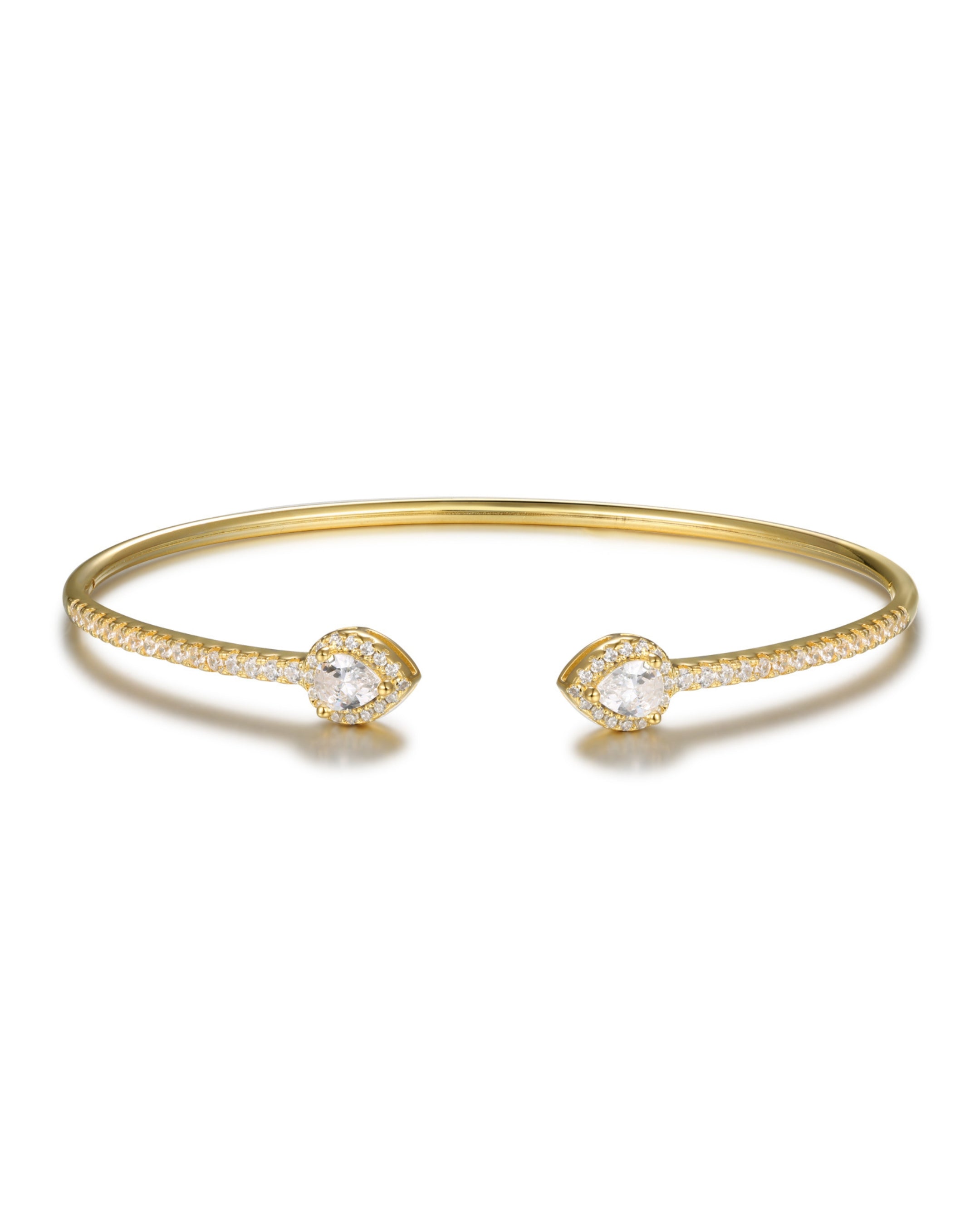 Pulsera Gala en plata 925 con baño de oro amarillo de 18kts, decorada con circonitas blancas y piedras en talla pera, inspirada en las galas de los años 20.