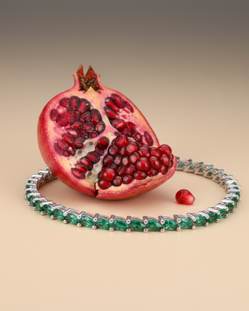 Pulsera MET elegante con brillo verde esmeralda y acabado refinado en rodio.