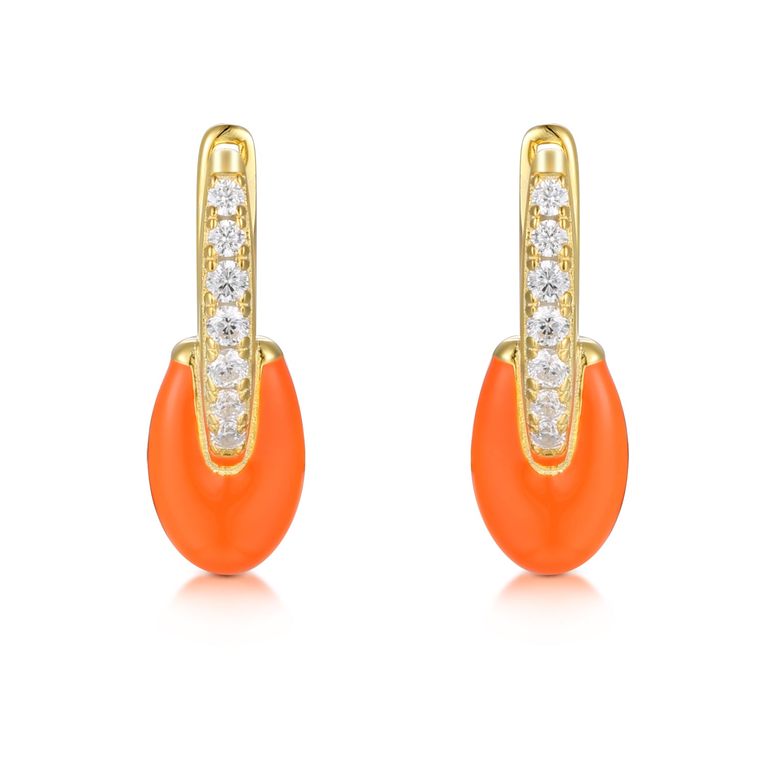 Pendientes Obelia Coral esmaltados con acabado en oro amarillo de 18 kt y circonitas brillantes.