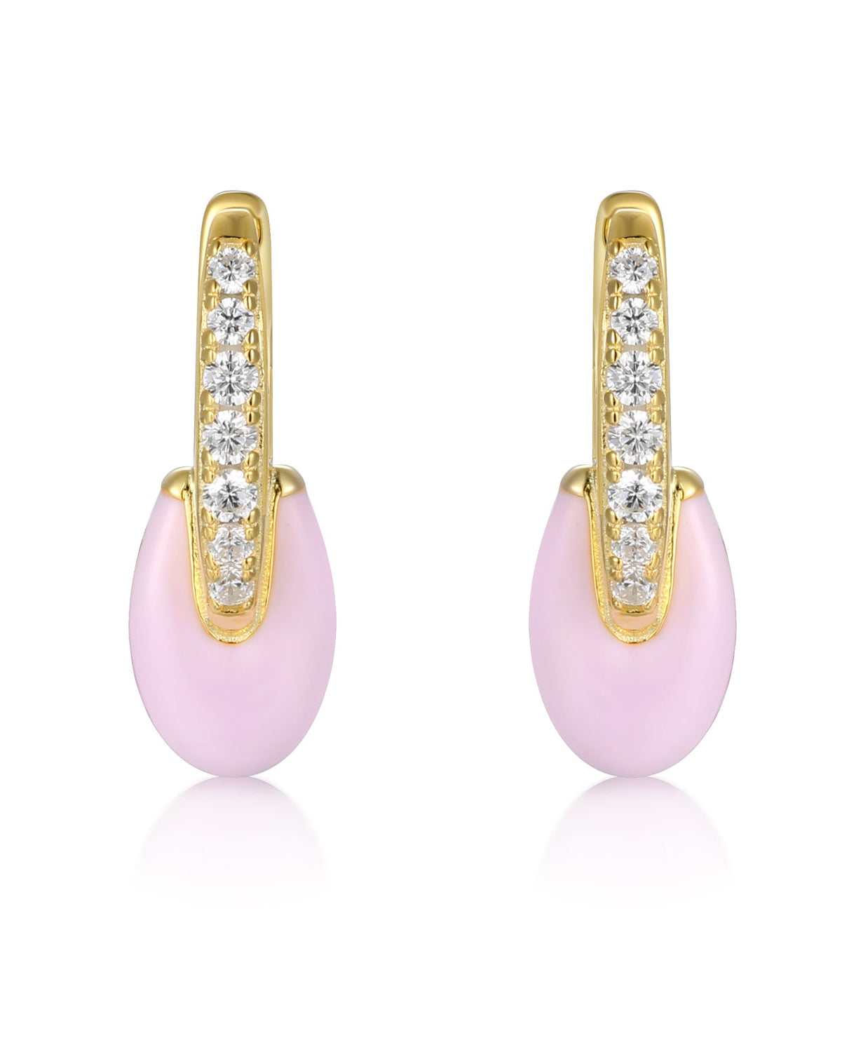Pendientes Obelia Rosa esmaltados con acabado en oro amarillo de 18 kt y circonitas brillantes.