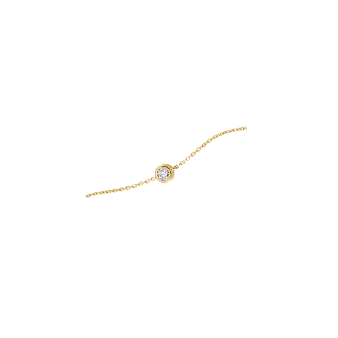 Pulsera Anna de Sibela Studio en oro amarillo de 18 kts con circonita central de 4 mm. Un diseño fino, elegante y luminoso ideal para el día a día.